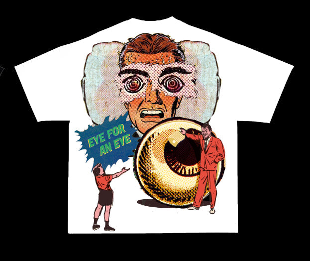 Two t-shirts with graphic designs on a white background